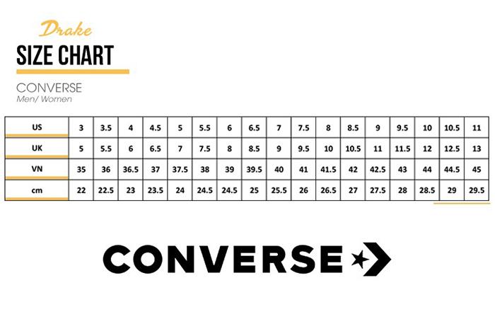 Bảng size giày Converse nam nữ: Tìm kích cỡ phù hợp